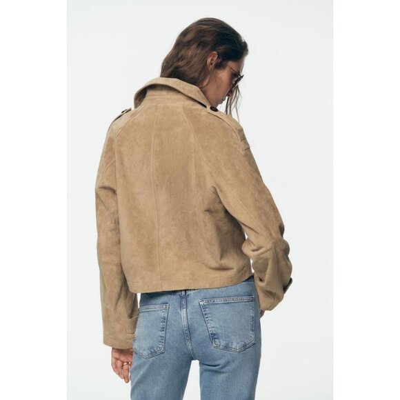 ZARA 100% LEATHER SHORT TRENCH COAT - Picture 9 of 13